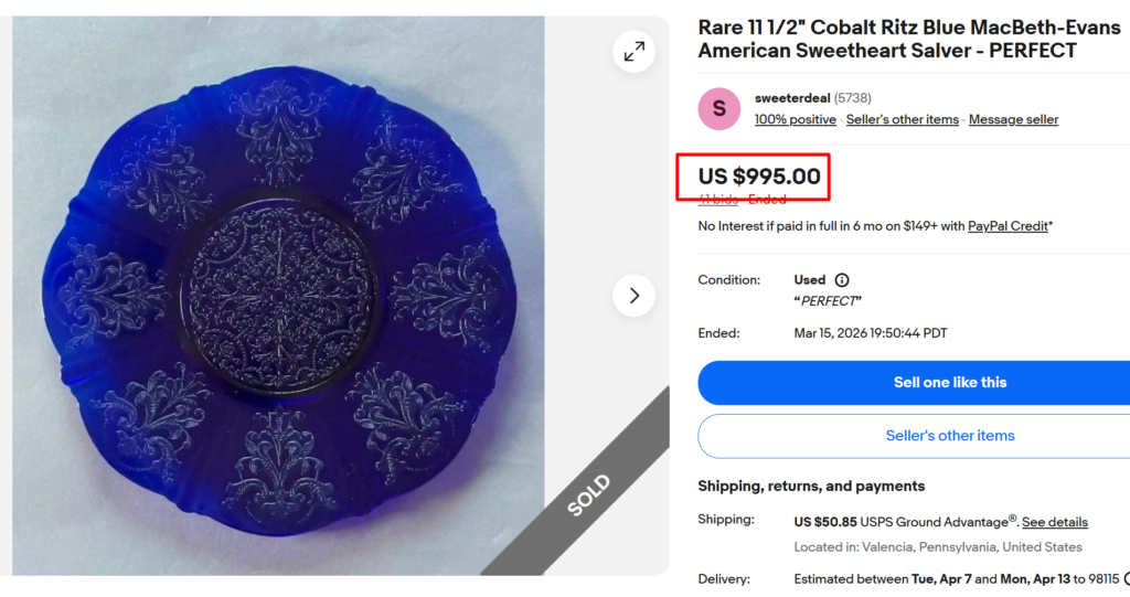 Cobalt Ritz Blue MacBeth Evans American Sweetheart Salver