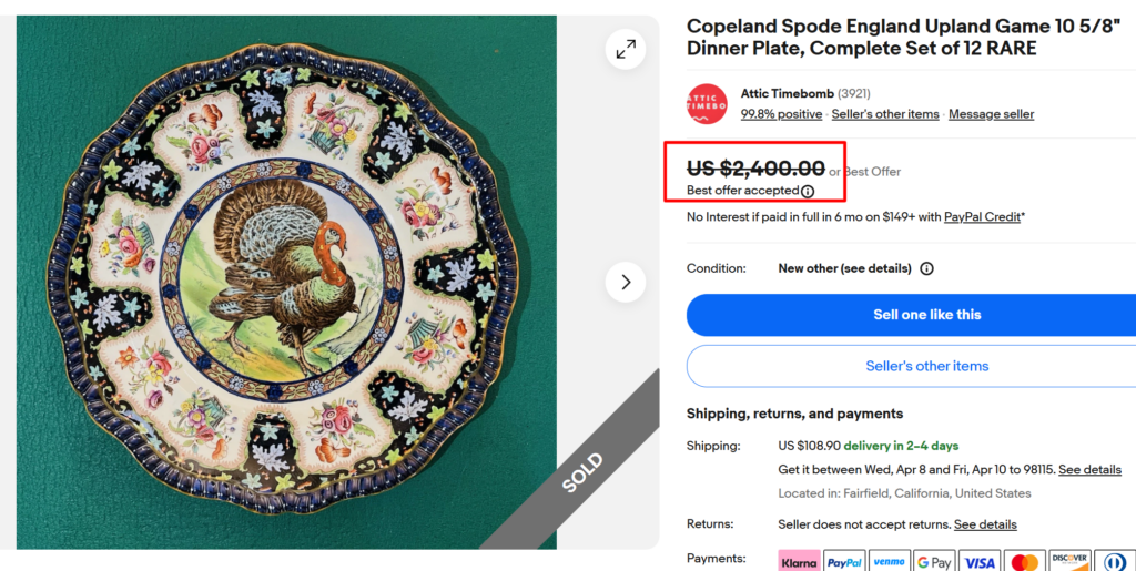 Copeland Spode England Upland Game Dinner Plates