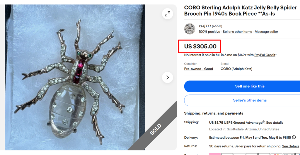 Coro Adolph Katz Jelly Belly Spider Brooch