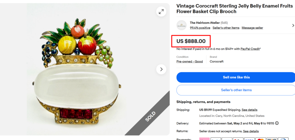 Corocraft Sterling Jelly Belly Enamel Fruit Basket Brooch