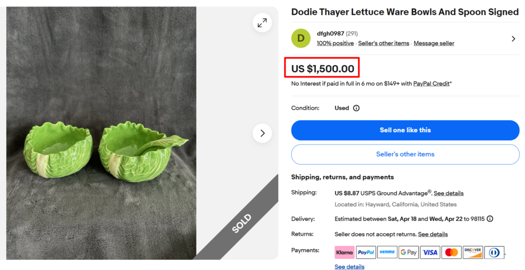 Dodie Thayer Lettuce Ware Bowls Spoons