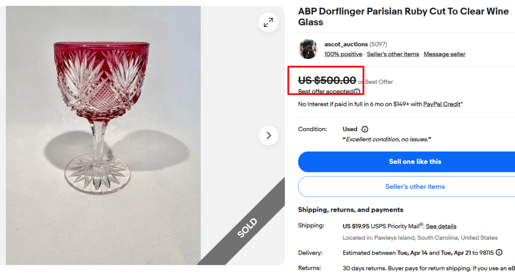 Dorflinger Parisian Ruby Cut to Clear Wine Glass