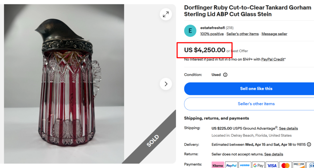 Dorflinger Ruby Cut-to-Clear Stein with Tankard Gorham Sterling