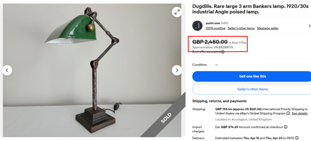 Dugdills 3 Arm Bankers Lamp