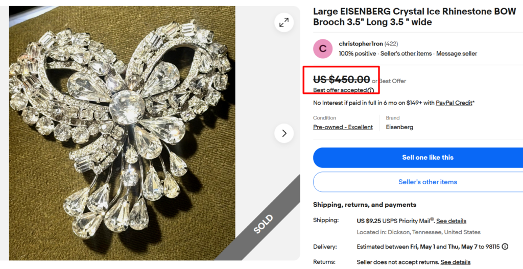 Eisenberg Ice Rhinestone Brooch