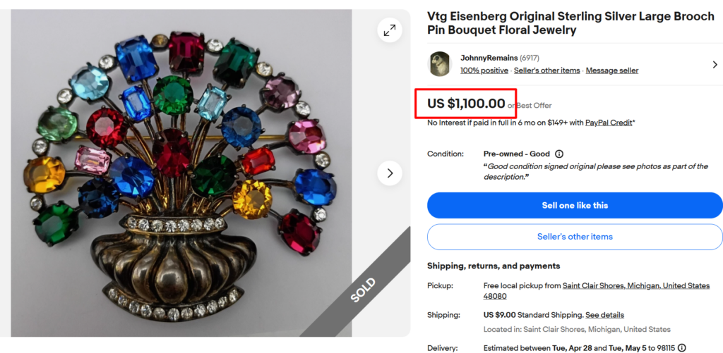 Eisenberg Original Sterling Silver Floral Brooch