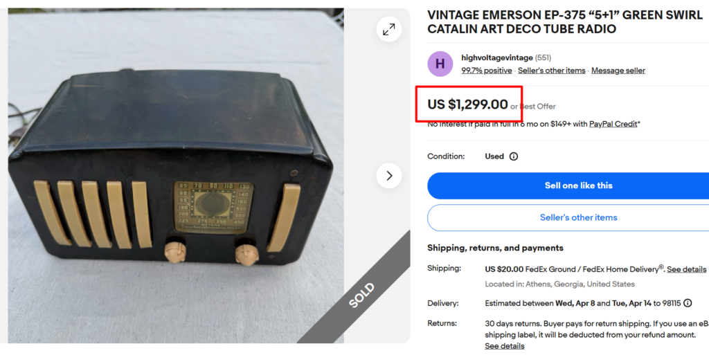 Emerson EP-375 Green Swirl Catalin Tube Radio