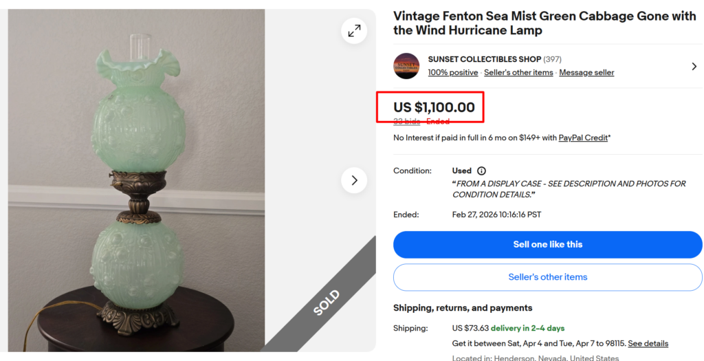 Fenton Gone with The Wind Hurricane Lamp