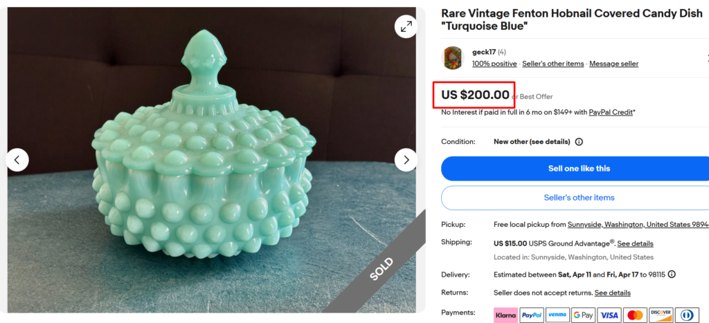 Fenton Hobnail Turquoise Milk Glass Candy Dish