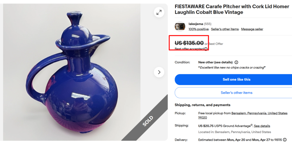 Fiestaware Cobalt Blue Carafe Pitcher
