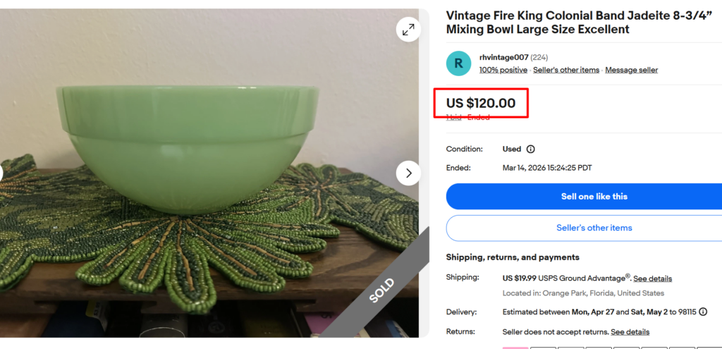 Fire King Colonial Band Jadeite Large Mixing Bowl