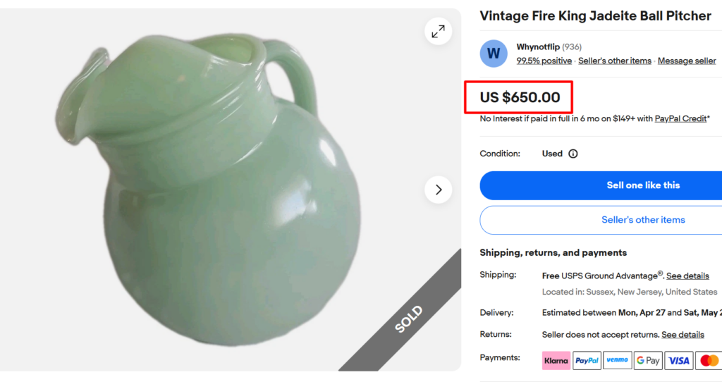Fire King Jadeite Ball Pitcher