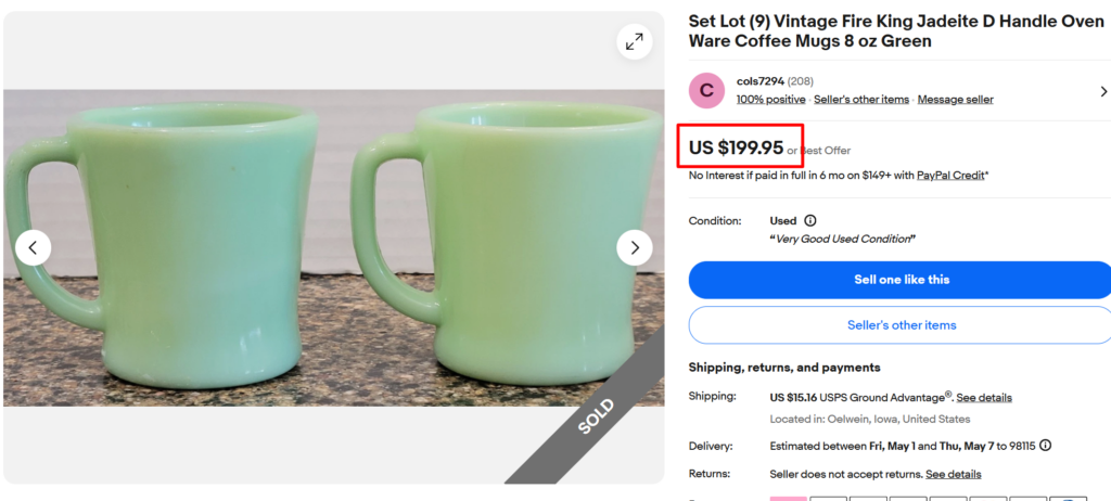 Fire King Jadeite D-Handle Mug