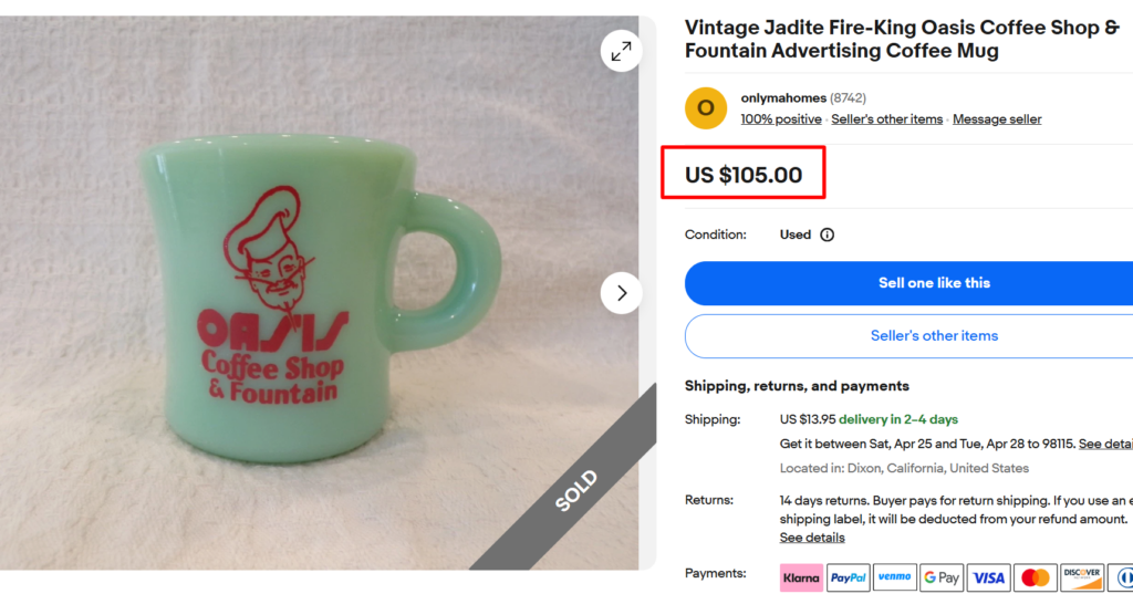 Fire King Jadeite Oasis Coffee Shop Mug