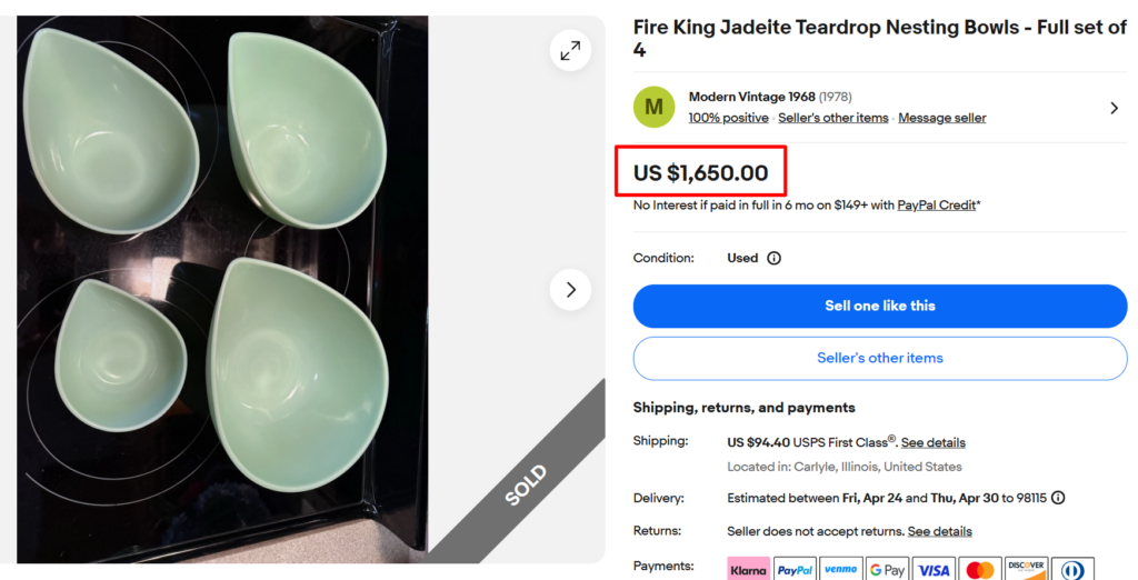 Fire King Jadeite Teardrop Nesting Bowls