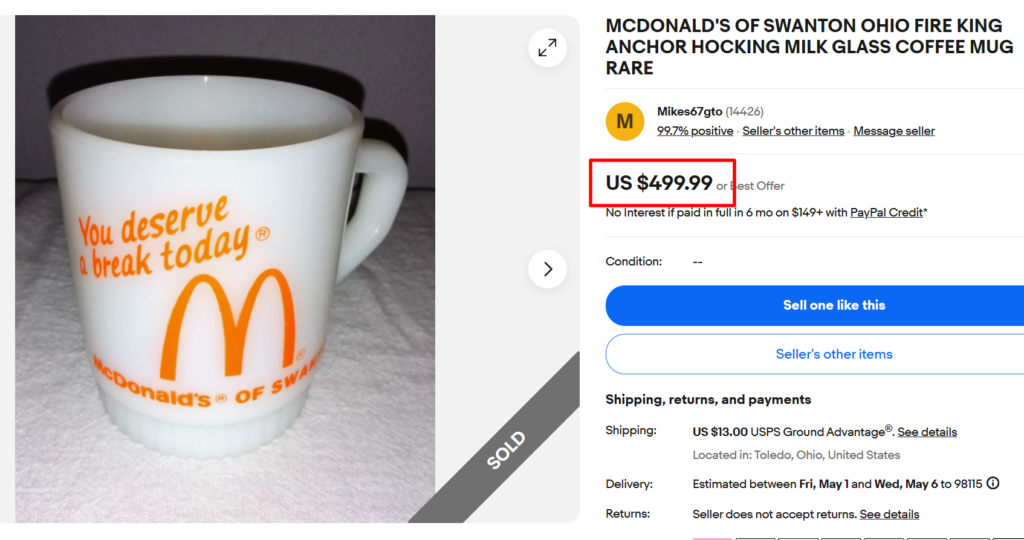 Fire King McDonald's You Deserve a Break Today Mug