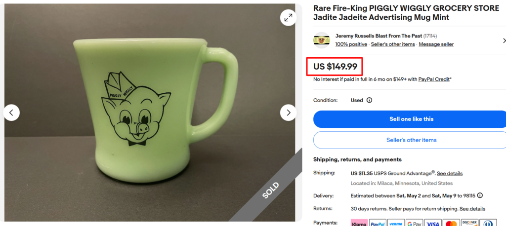 Fire King Piggly Wiggly Grocery Store Jadeite Mug