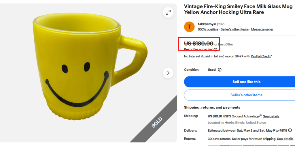Fire King Smiley Face Milk Glass Mug