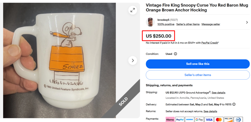Fire King Snoopy Curse You Red Baron Mug