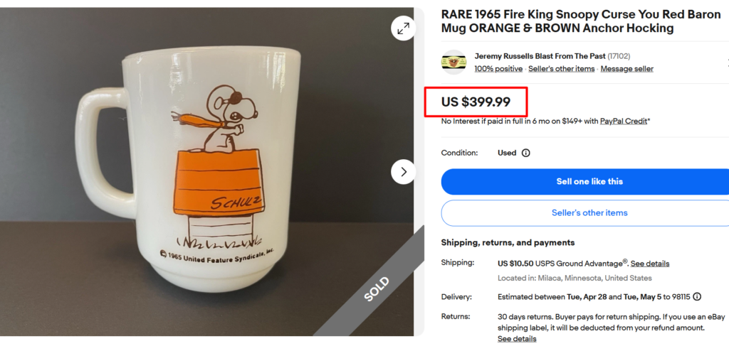 Fire King Snoopy Curse You Red Baron Mug
