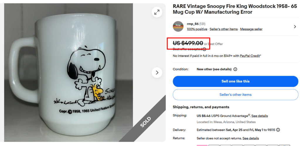 Fire King Snoopy Woodstock Mug