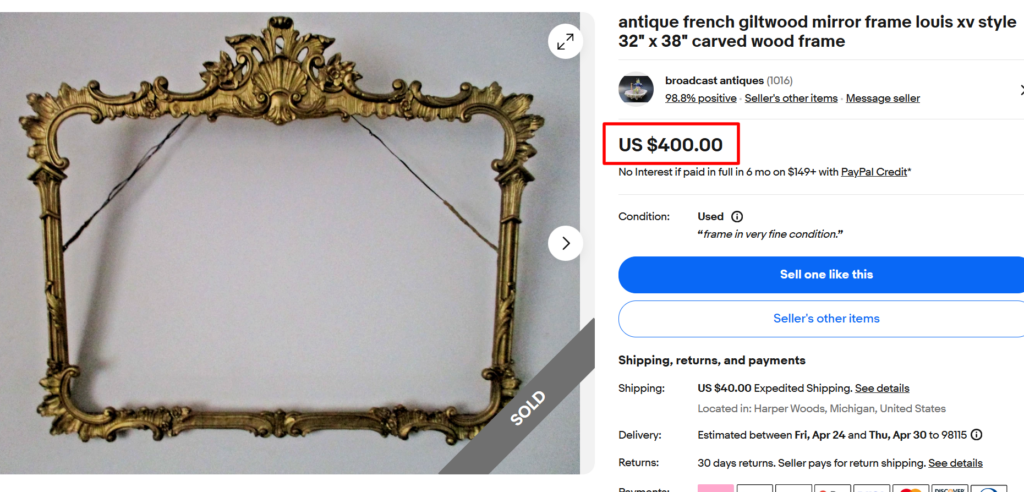 French Louis XV Style Giltwood Frame