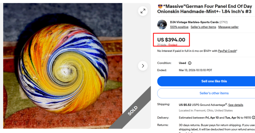 German Four Panel End of Day Handmade Marble