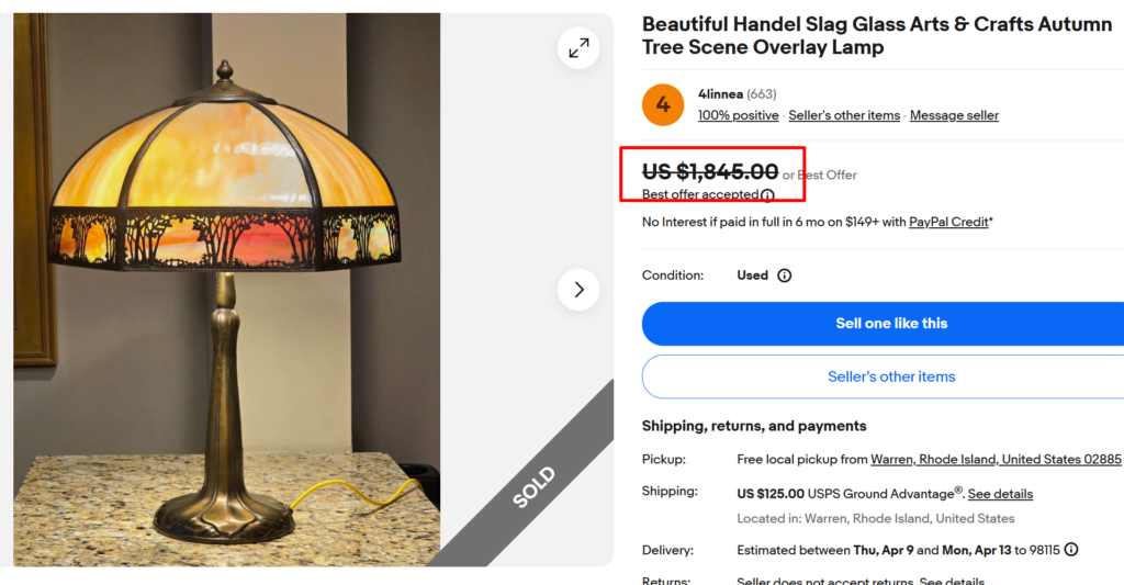 Handel Slag Glass Overlay Lamp