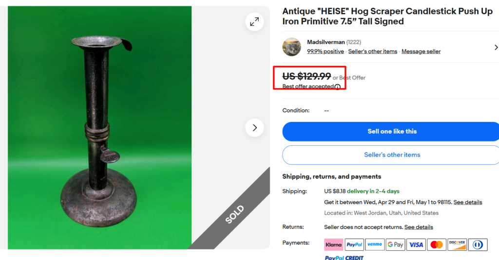 Heise Hog Scraper Push Up Candlestick