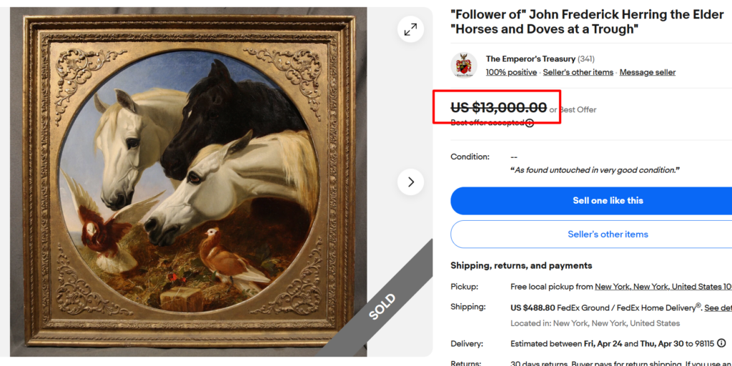 John Frederick Herring the Elder Horses and Doves at a Trough Painting