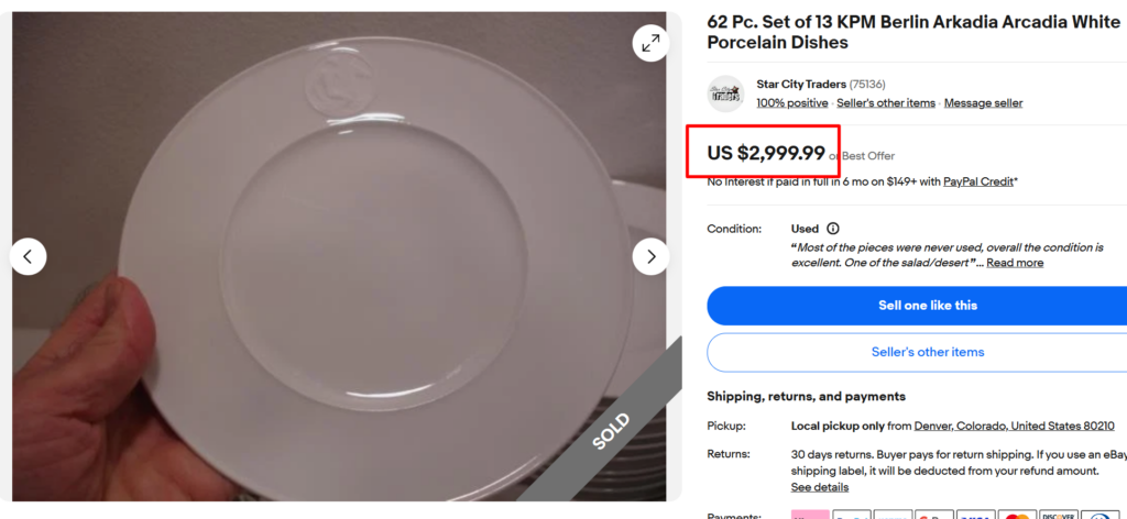 KPM Berlin Arkadia White Porcelain Dishes