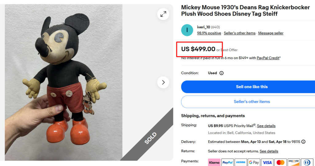Knickerbocker &ldquo;Mickey Mouse&rdquo; Plush