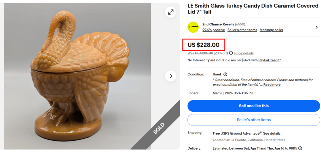 LE Smith Glass Caramel Turkey Candy Dish