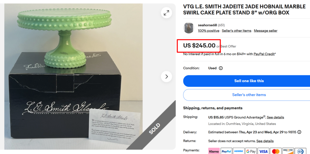 LE Smith Jadeite Hobnail Cake Stand