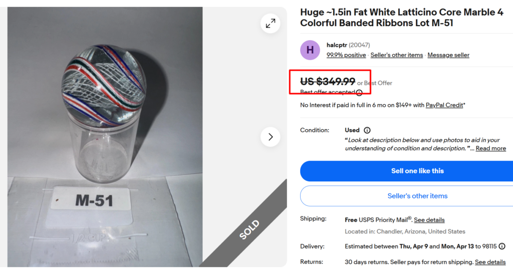 Latticino Core 4 Band Swirl Marbles