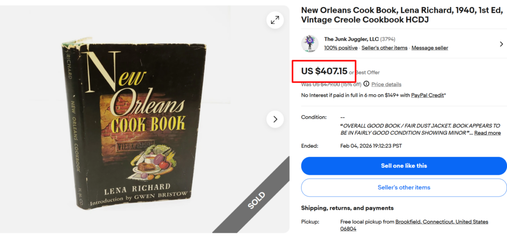 Lena Richard New Orleans Cook Book 1st Edition