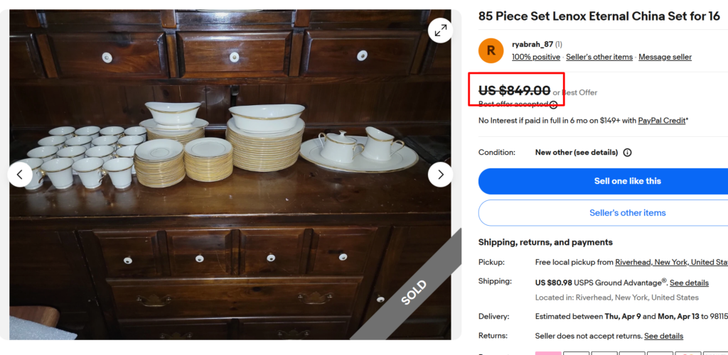 Lenox Eternal China Set