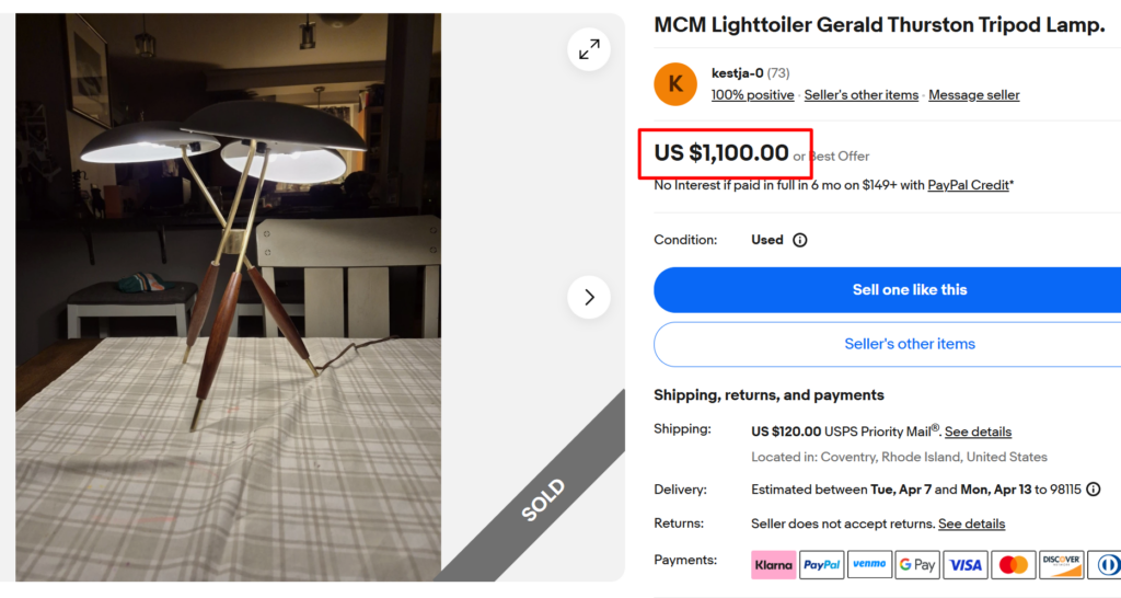 Lightolier Gerald Thurston Tripod Lamp