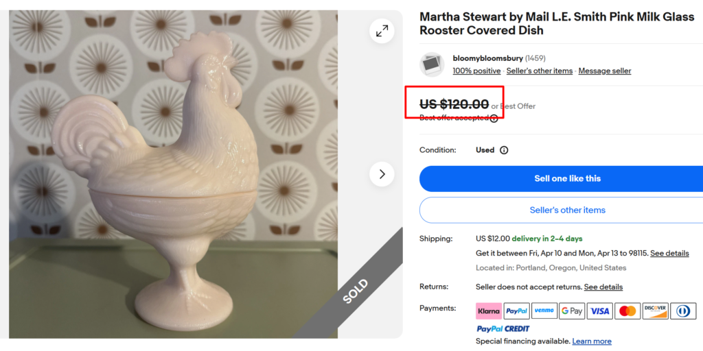 Martha Steward LE Smith Pink Milk Glass Covered Dish