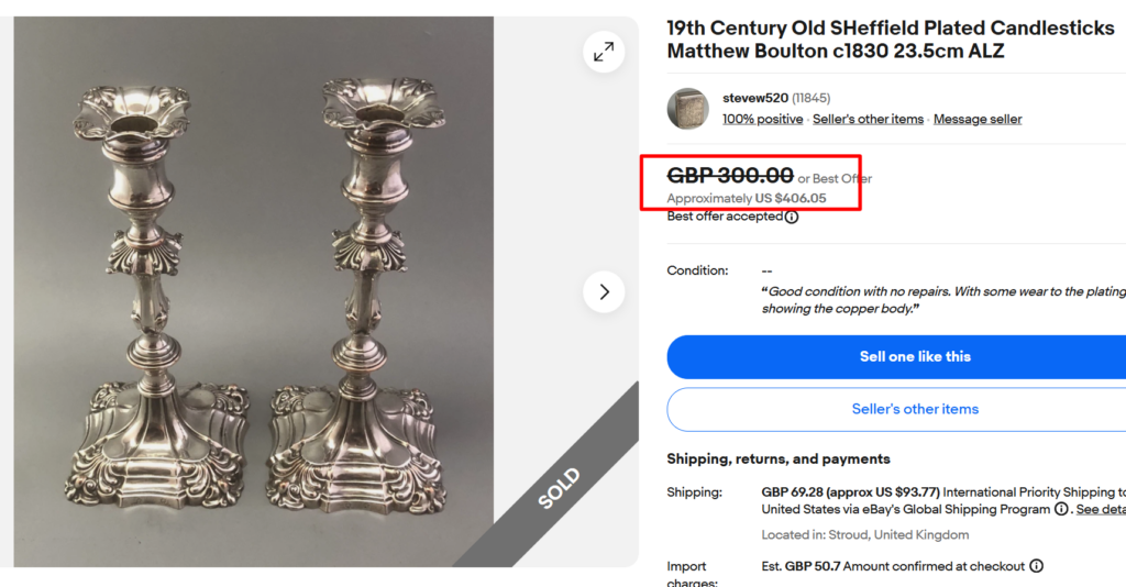 Matthew Boulton Sheffield Plate Candlesticks