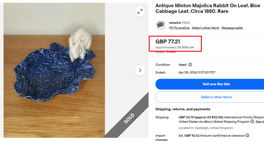 Minton Majolica Rabbit on Cabbage Leaf Tray Bowl