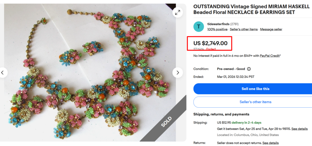 Miriam Haskell Beaded Floral Necklace & Earrings Set