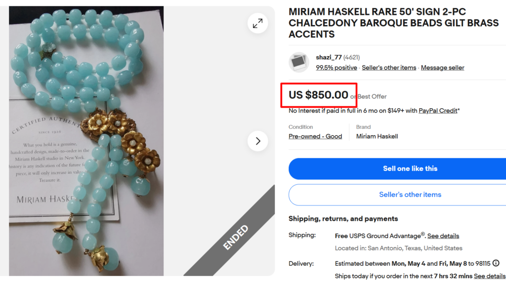Miriam Haskell Chalcedony Baroque Beads Necklace