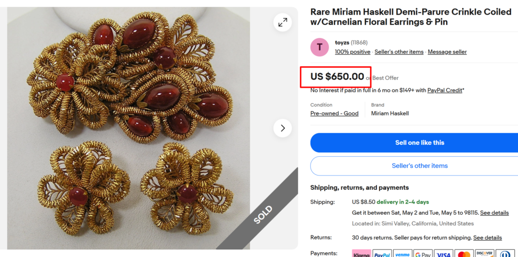 Miriam Haskell Crinkle Coiled with Carnelian Demi-Parure