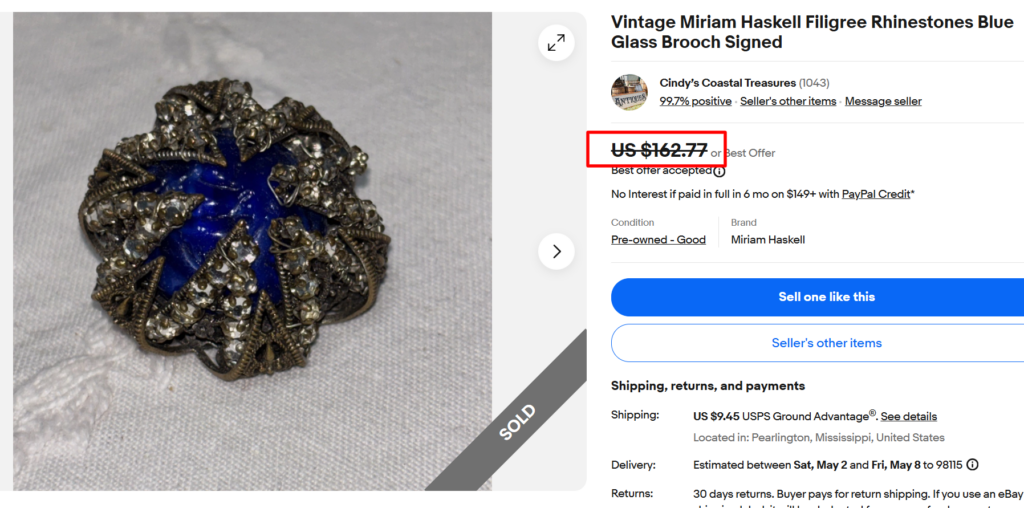 Miriam Haskell Filigree & Glass Brooch