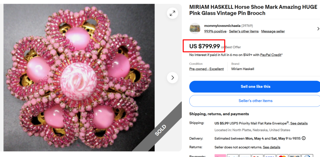 Miriam Haskell Pink Glass Brooch