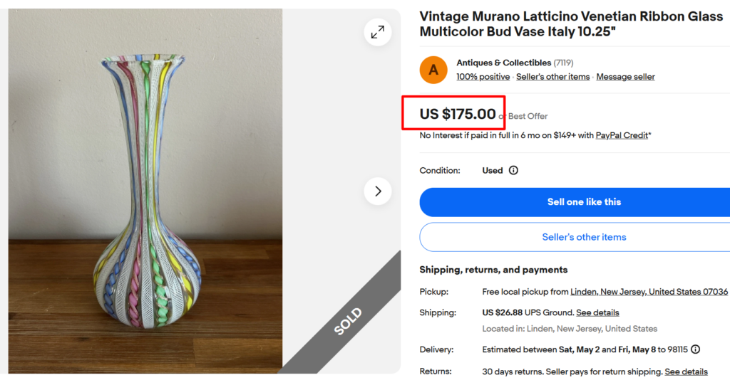 Murano Latticino Venetian Ribbon Glass Bud Vase