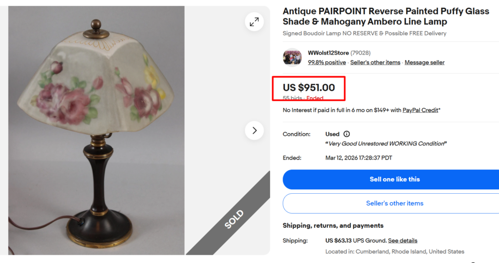 Pairpoint Reverse Painted Puffy Glass Lamp