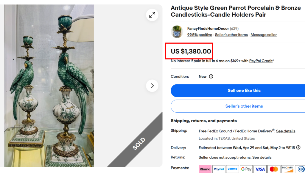 Parrot Porcelain & Bronze Candlesticks