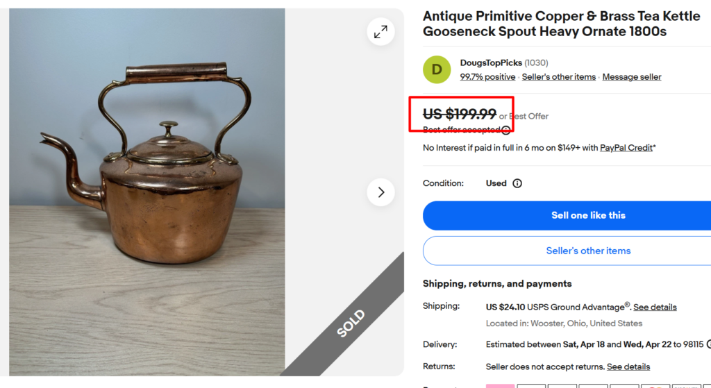 Primitive Copper & Brass Gooseneck Sprout Kettle